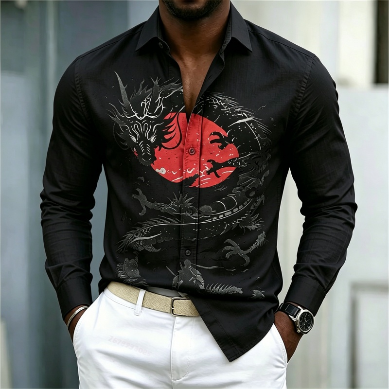 2026 신상 남성 셔츠 화이트 블랙 레드 배색 드래곤 - Mens Fashion Casual 2026 리뷰 및 가격