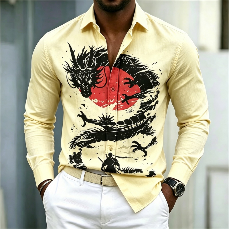 2026 신상 남성 셔츠 화이트 블랙 레드 배색 드래곤 - Mens Fashion Casual 2026 리뷰 및 가격