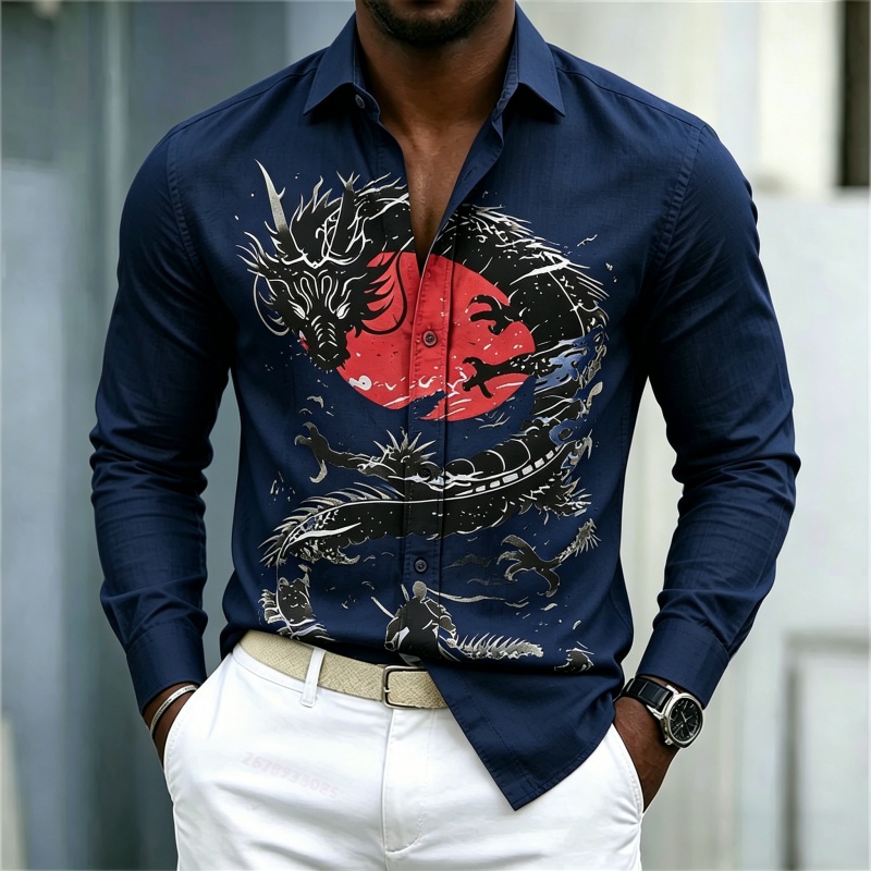 2026 신상 남성 셔츠 화이트 블랙 레드 배색 드래곤 - Mens Fashion Casual 2026 리뷰 및 가격
