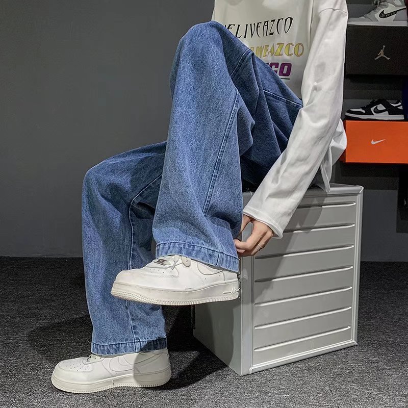 하이 스트리트 남성 스트레이트 데님 와이드 레그 팬츠, - Men'S Fashion Grey Jeans 리뷰 및 가격