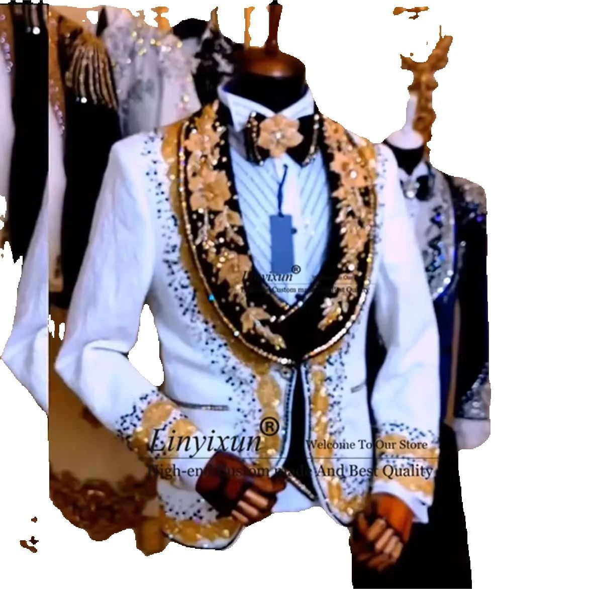 우아한 디자인 다이아몬드 남성 정장 맞춤 신랑 웨딩 턱 - Mens Fashion Trajes 리뷰 및 가격