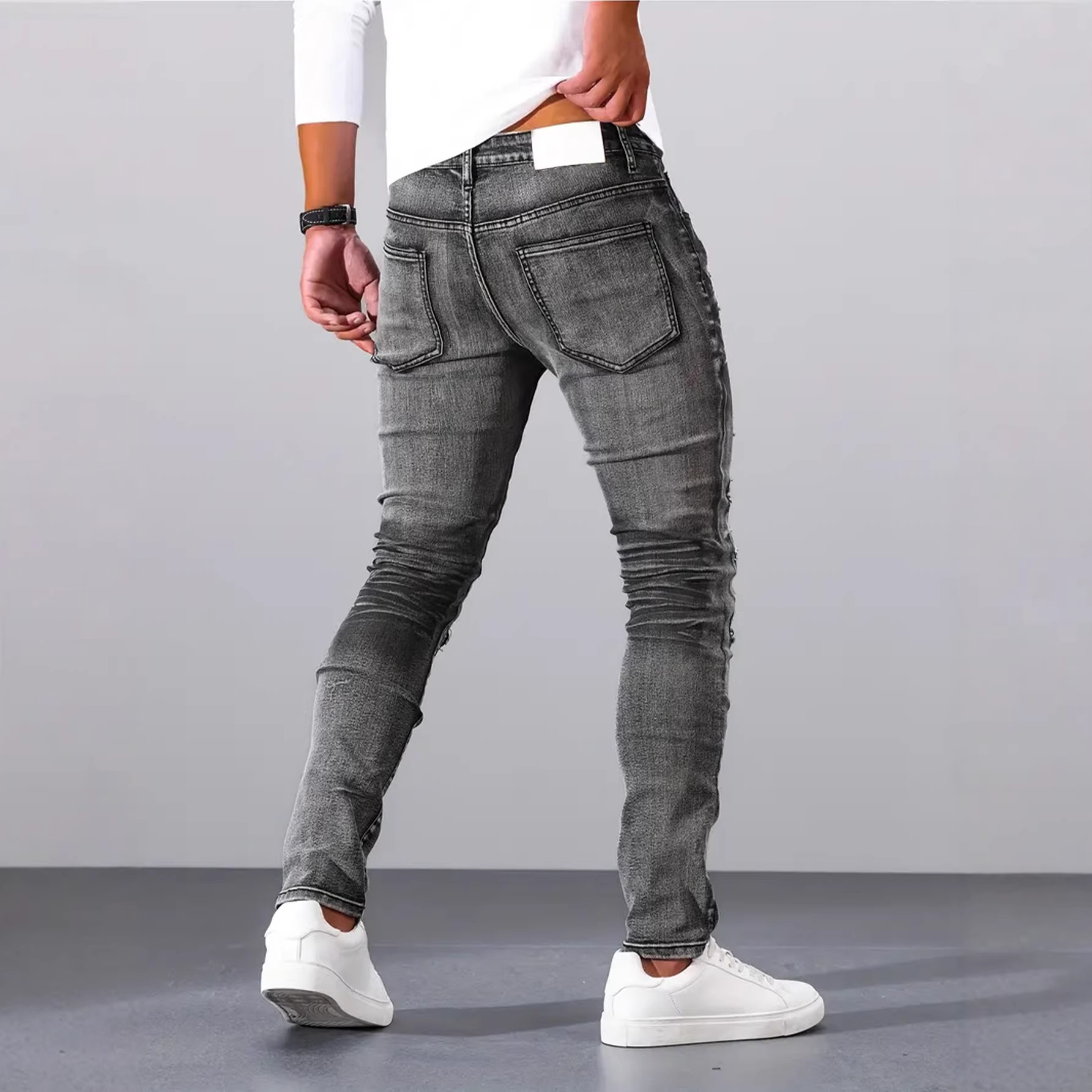 남성 그레이 슬림 심플 캐주얼 데일리 홀 패치 슈퍼 스 - Men'S Fashion Grey Jeans 리뷰 및 가격