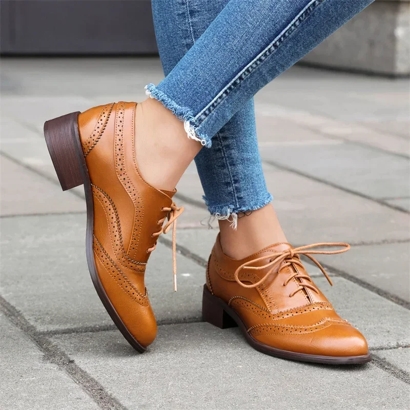 영국 플랫 여성 옥스퍼드 미드 스퀘어 힐 화이트 브라운 - Oxford Shoes Brogue 리뷰 및 가격
