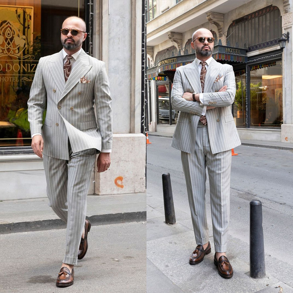 패션 남자 정장 2 조각 블레이저 핀 스트라이프 더블  - Mens Fashion Trajes 리뷰 및 가격