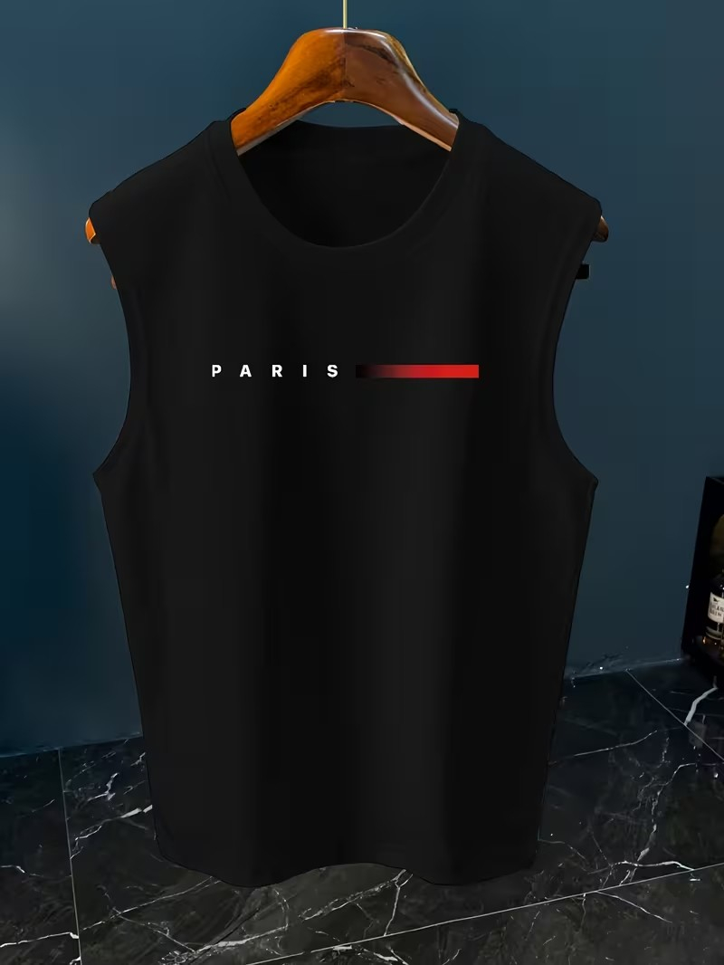 남성용 미니멀리스트 파리 레터 프린트 민소매 탱크탑 캐 - Paris Men'S Fashion 리뷰 및 가격