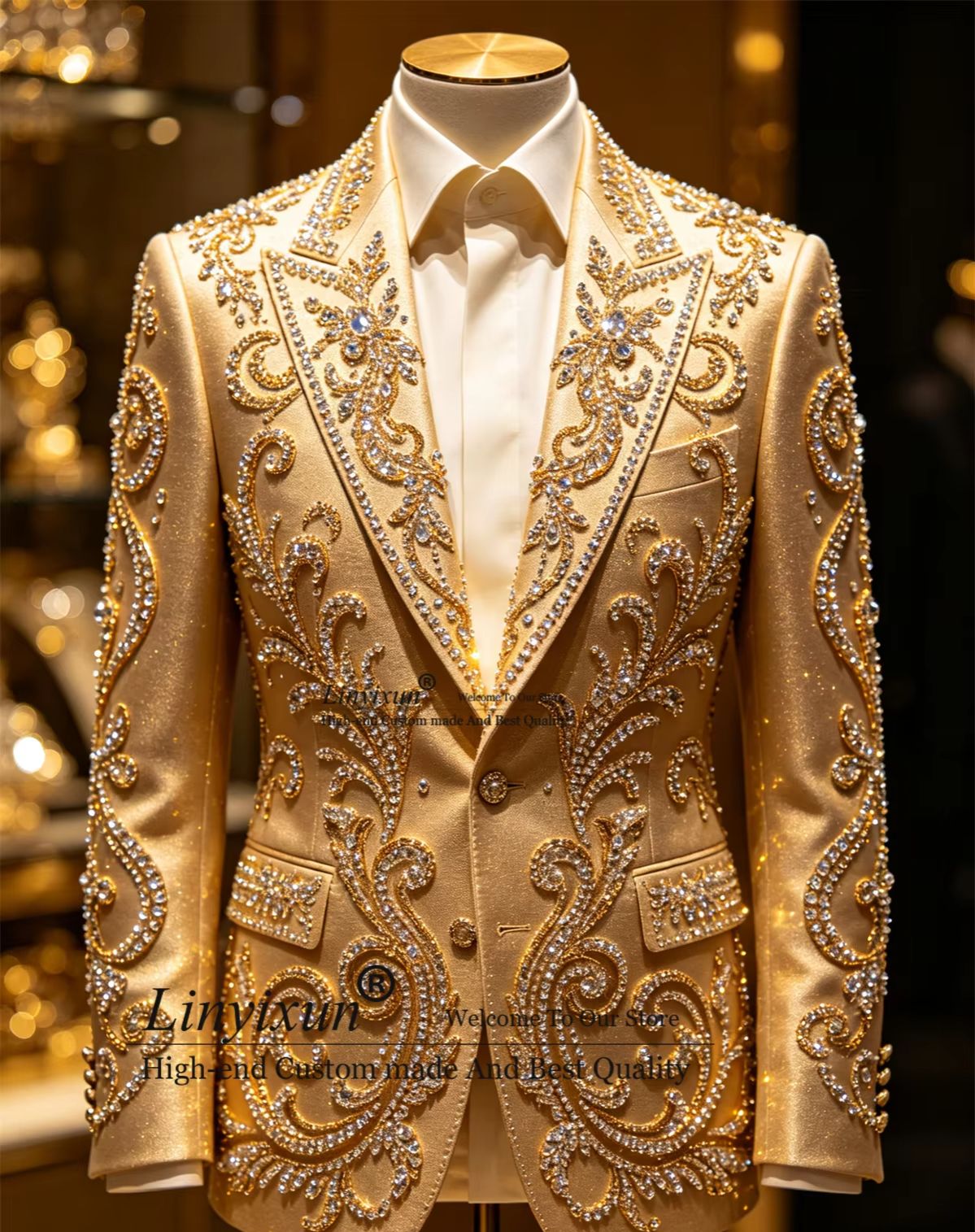고급 스톤 크리스탈 남성 정장 패션 남성 웨딩 신랑 턱 - Mens Fashion Trajes 리뷰 및 가격