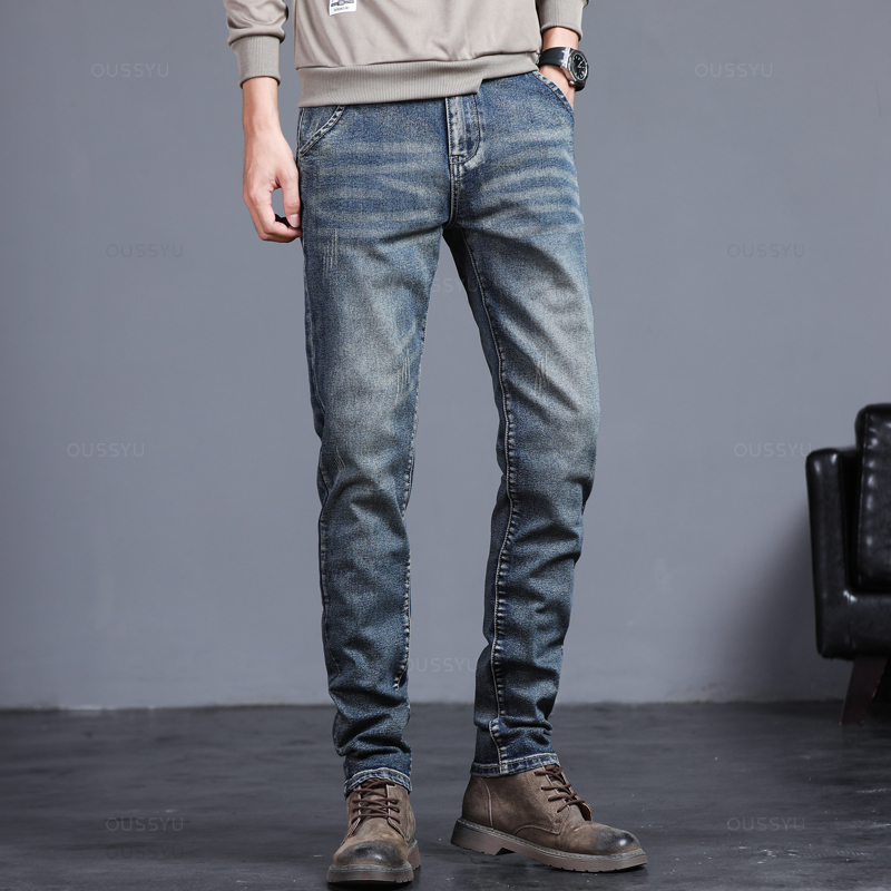 가을 겨울 코튼 남성 클래식 패션 회색 청바지 캐주얼  - Men'S Fashion Grey Jeans 리뷰 및 가격