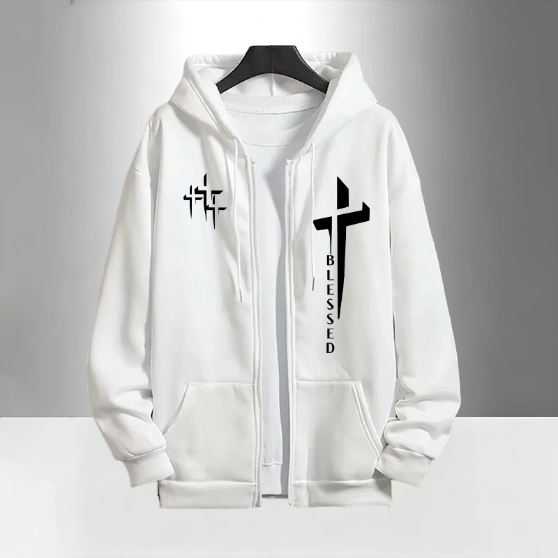 크로스 블레스드 프린트 남성용 트랙수트, 지퍼 후드 스 - Mens Fashion Urban 리뷰 및 가격