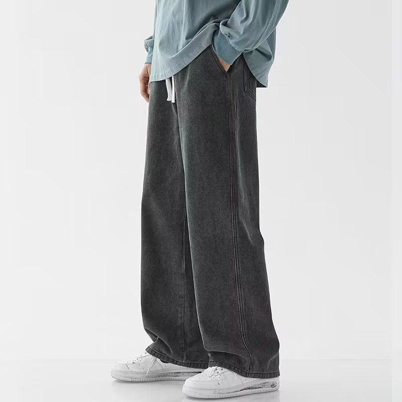 한국 패션 남성용 배기진 신축성 있는 허리밴드 클래식  - Men'S Fashion Grey Jeans 리뷰 및 가격
