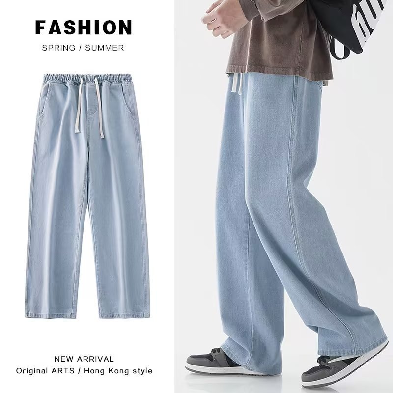 한국 패션 남성용 배기진 신축성 있는 허리밴드 클래식  - Men'S Fashion Grey Jeans 리뷰 및 가격